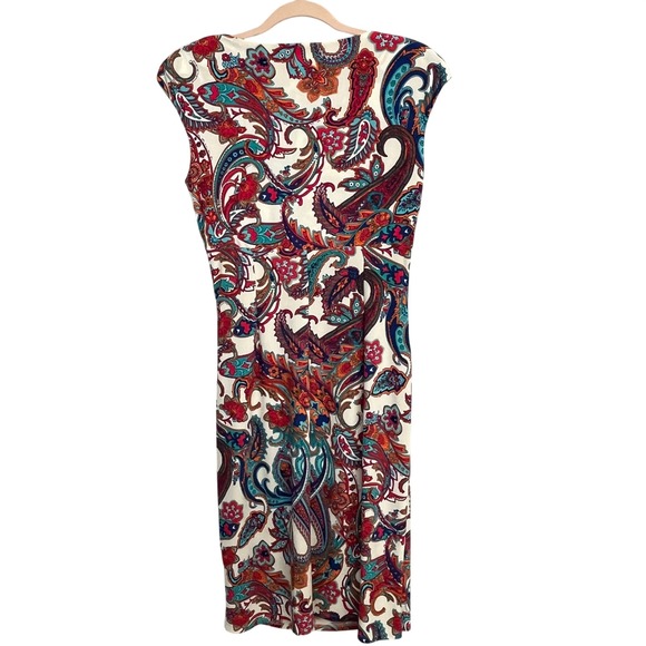 Lauren Ralph Lauren Paisley Sheath Dress Women Sz 6 Cap Sleeve Ruched Feminine - Picture 2 of 16